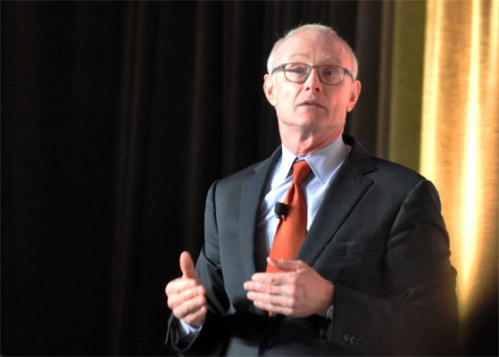 Photograph of Harvard professor Michael Porter speaking at this year's Ontario Hospital Association HealthAchieve.